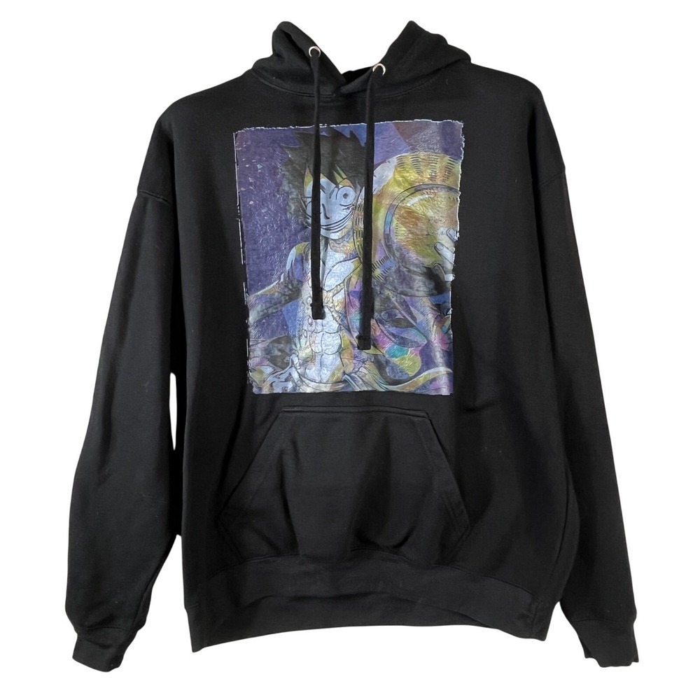 Pacific Co Mens L Graphic Hoodie Black Streetwear Anime Art Pullover Sweatshirt